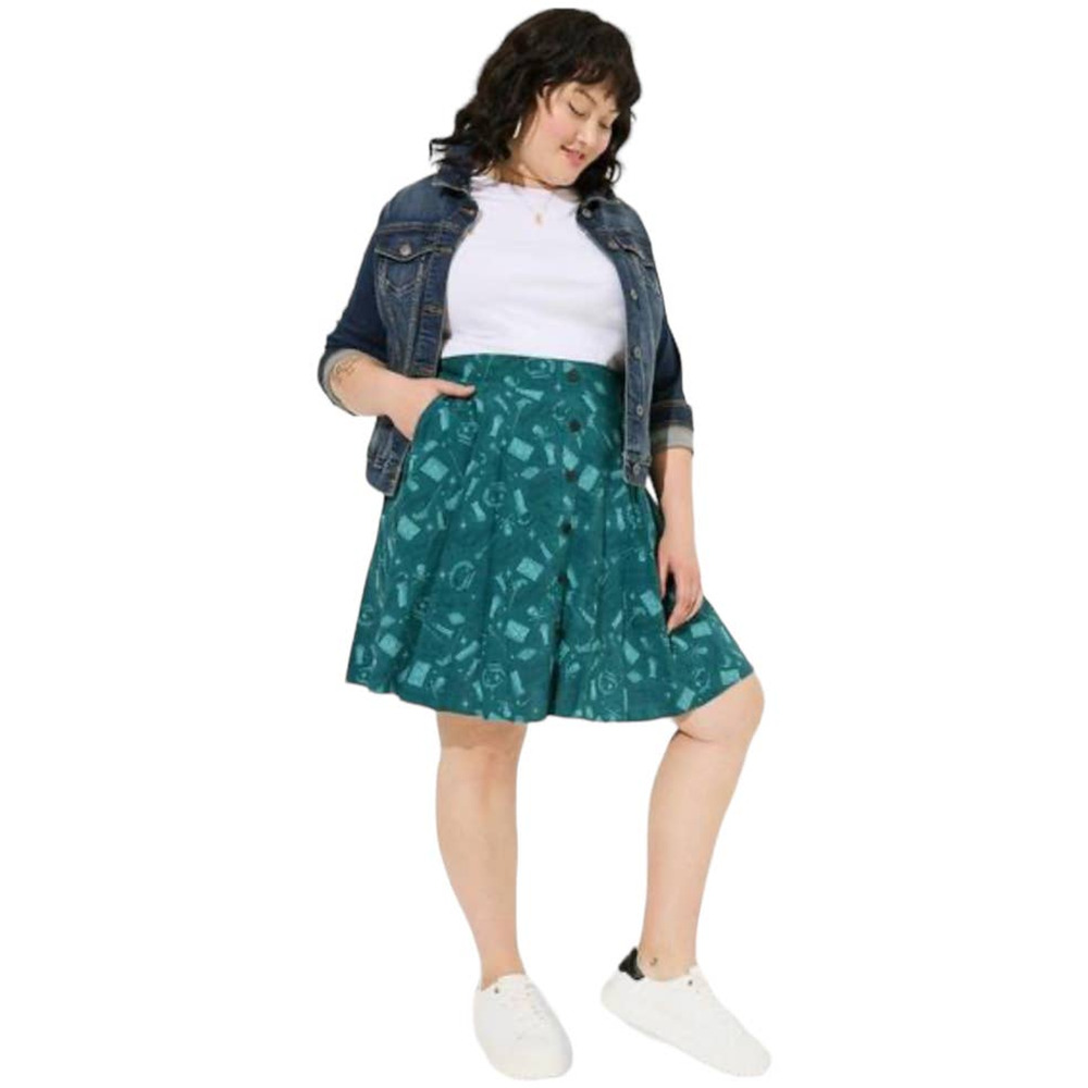 Torrid NWT Disney Hocus Pocus Mini Challis Button Front Skirt Size 4X Green - Picture 2 of 11